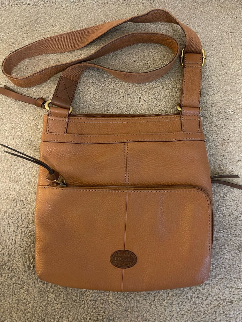 Fossil Cognac Pebble Leather Crossbody Bag
